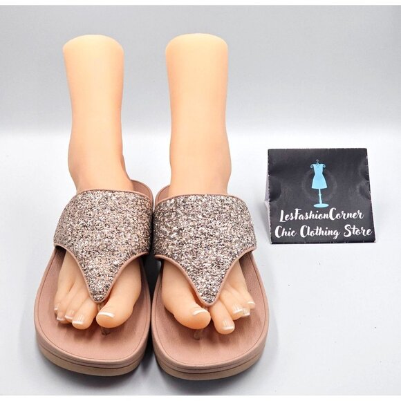 FitFlop Women's Blush Olive Glitter Mix Toe-Post Slip-Ons Sandals Size 11 2532 - Picture 9 of 16